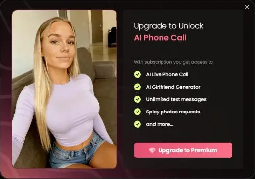 Candy AI upgrade prompt: Upgrade to Unlock AI Phone Call