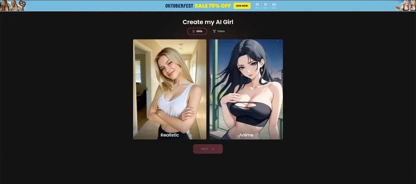 Candy AI Create my AI Girl: choose Realistic or Anime style, Girls or Trans