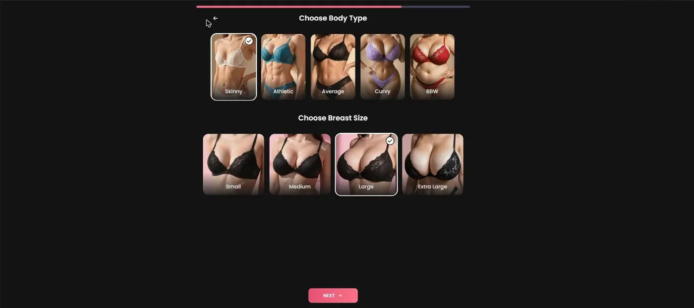Candy AI character creator: body type and breast size